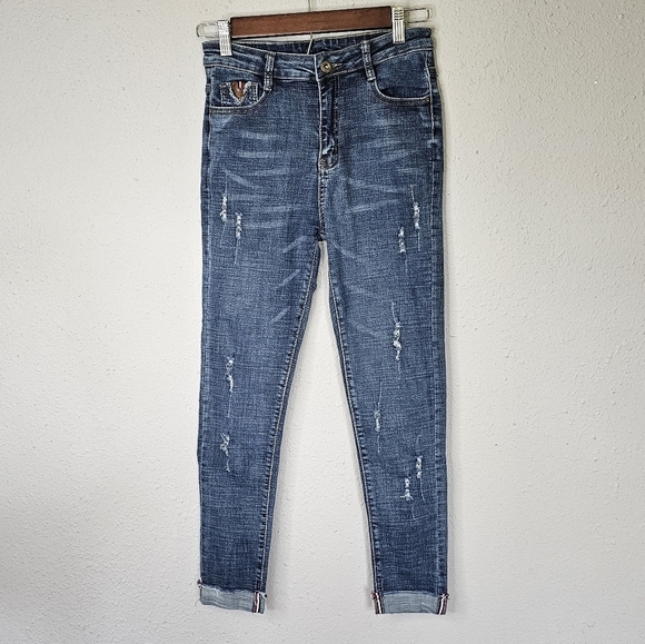 Zmai Denim - Zmai Jeans Womens XS (2)‎ Distressed Skinny Ankle Red White & Blue Accents
